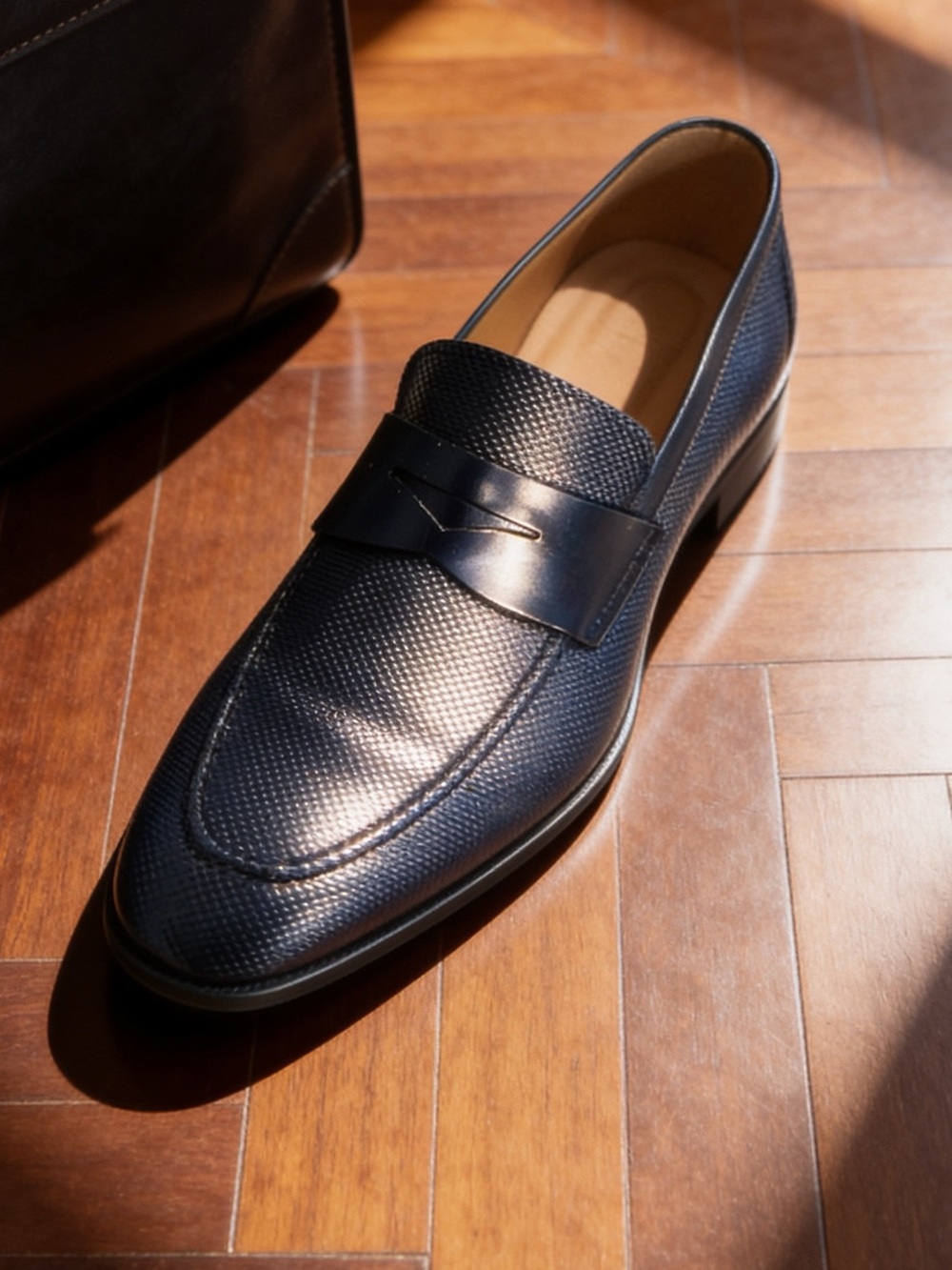 New Giorgio Armani Black Textured Slip-On Loafers shoes size 9